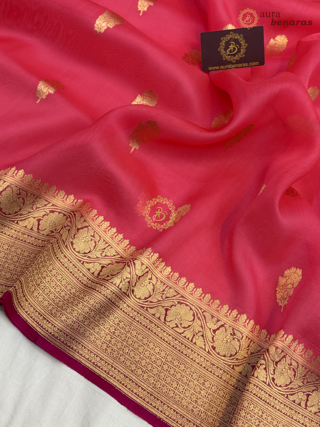 Bubblegum Pink Banarasi Handloom Kora Silk Saree