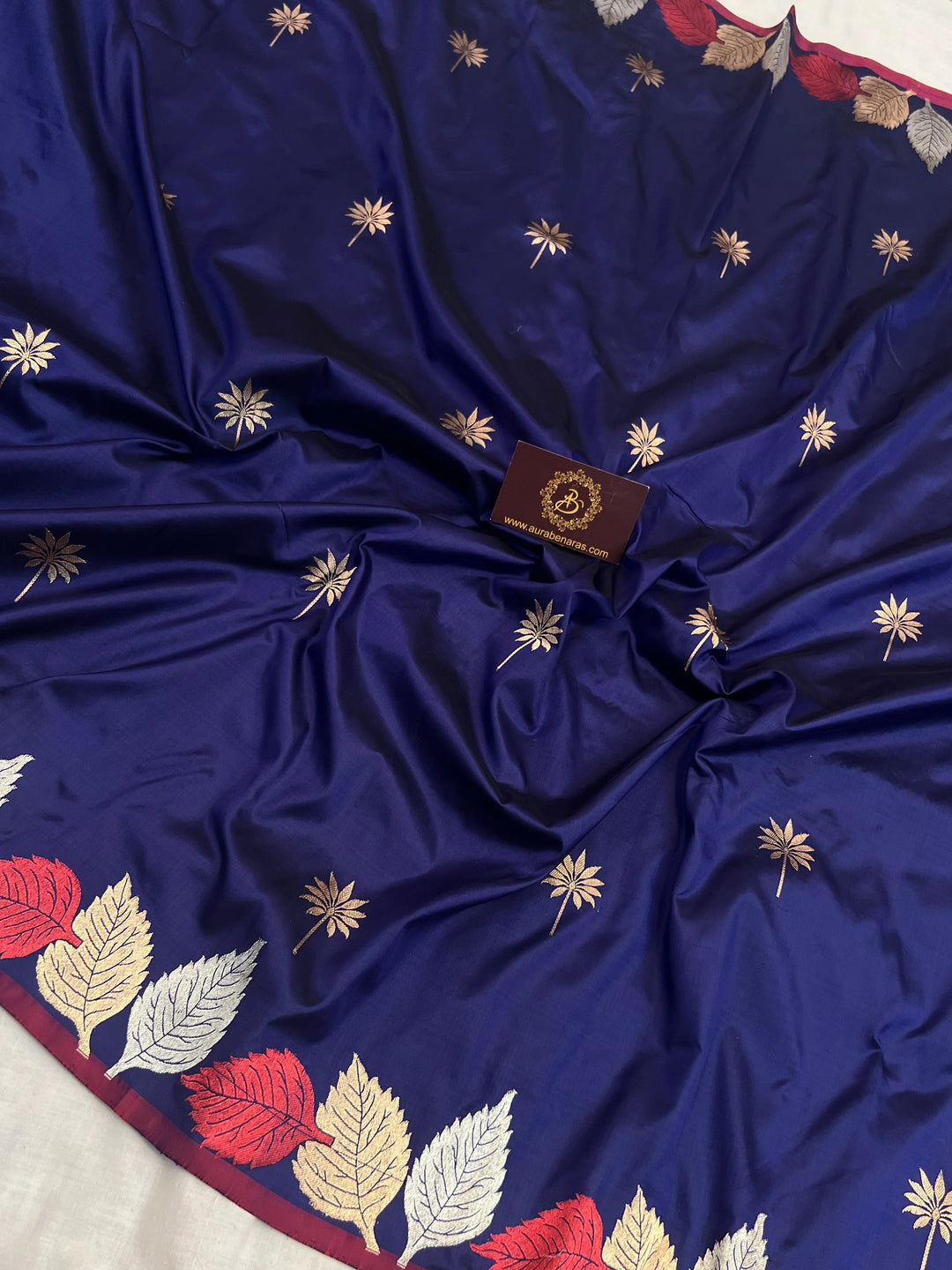 Navy Blue Pure Katan Silk Handloom Banarasi Saree - Aura Benaras