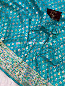 Firozi Blue Pure Banarasi Handloom Katan Silk Saree - Aura Benaras