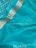 Firozi Blue Pure Banarasi Handloom Katan Silk Saree - Aura Benaras