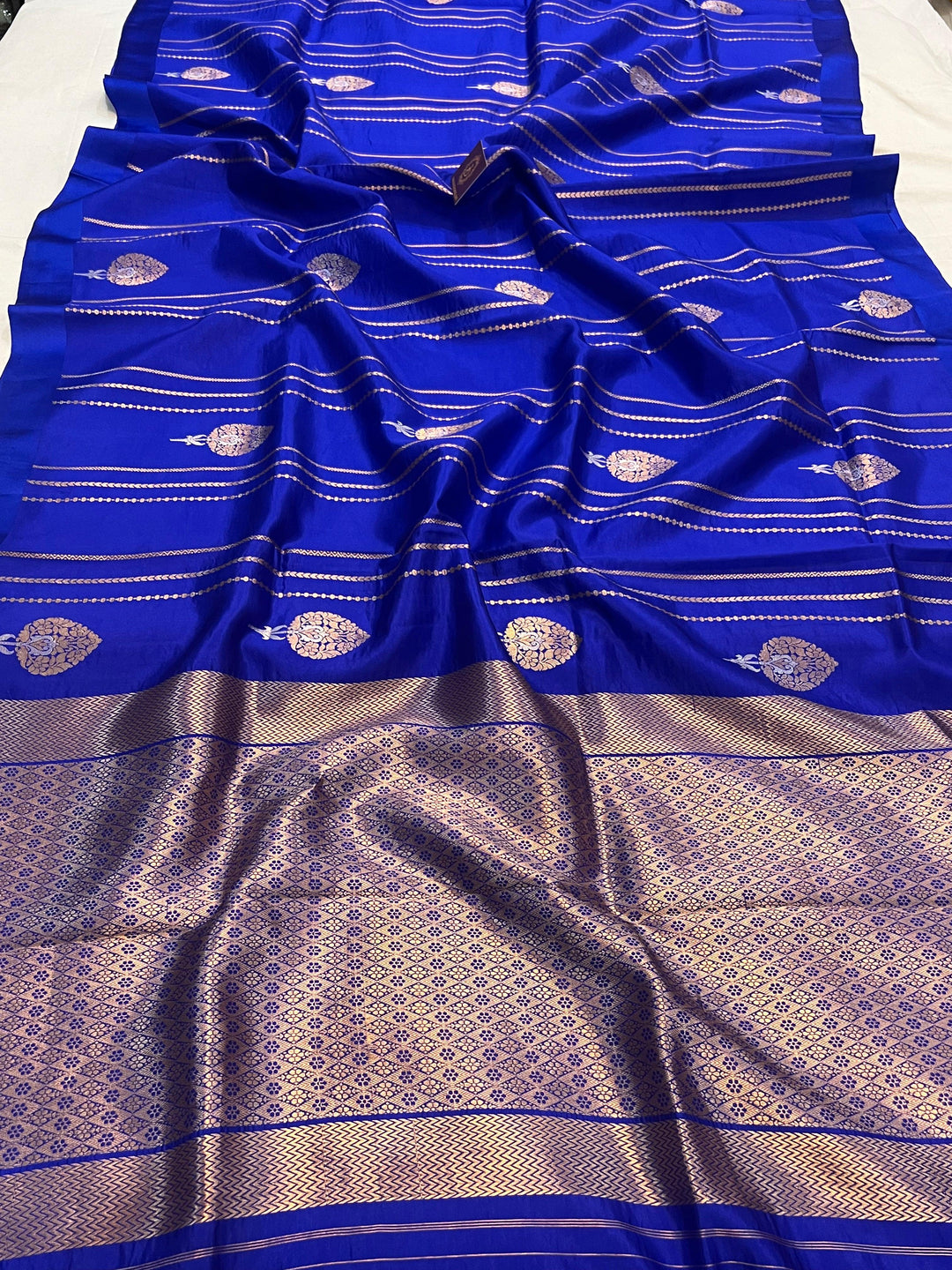 Royal Blue Pure Banarasi Handloom Silk Saree - Aura Benaras