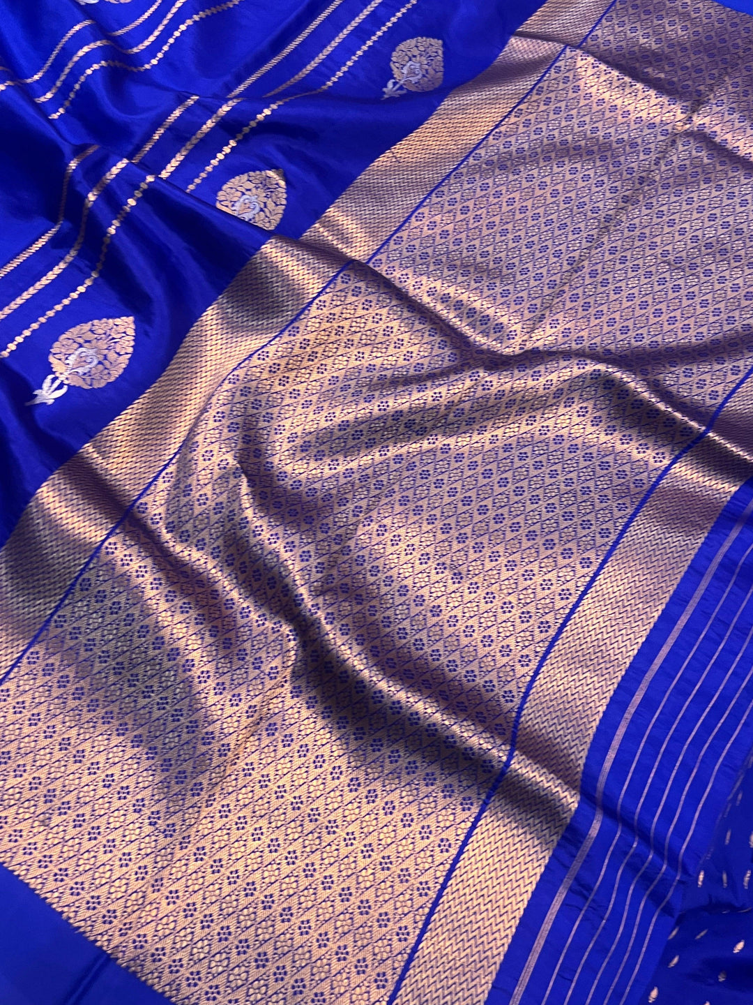 Royal Blue Pure Banarasi Handloom Silk Saree - Aura Benaras
