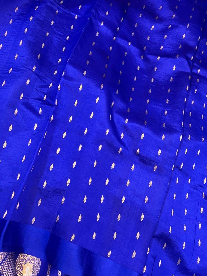 Royal Blue Pure Banarasi Handloom Silk Saree - Aura Benaras