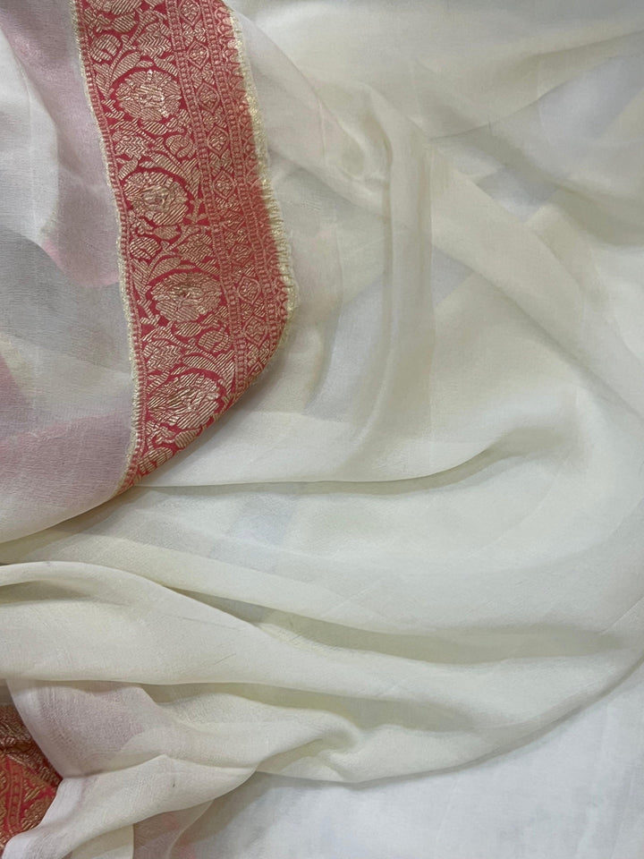 Off White Rangkaat Banarasi Khaddi Georgette Saree - Aura Benaras