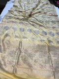 Pastel Yellow Banarasi Handloom Katan Silk Saree - Aura Benaras