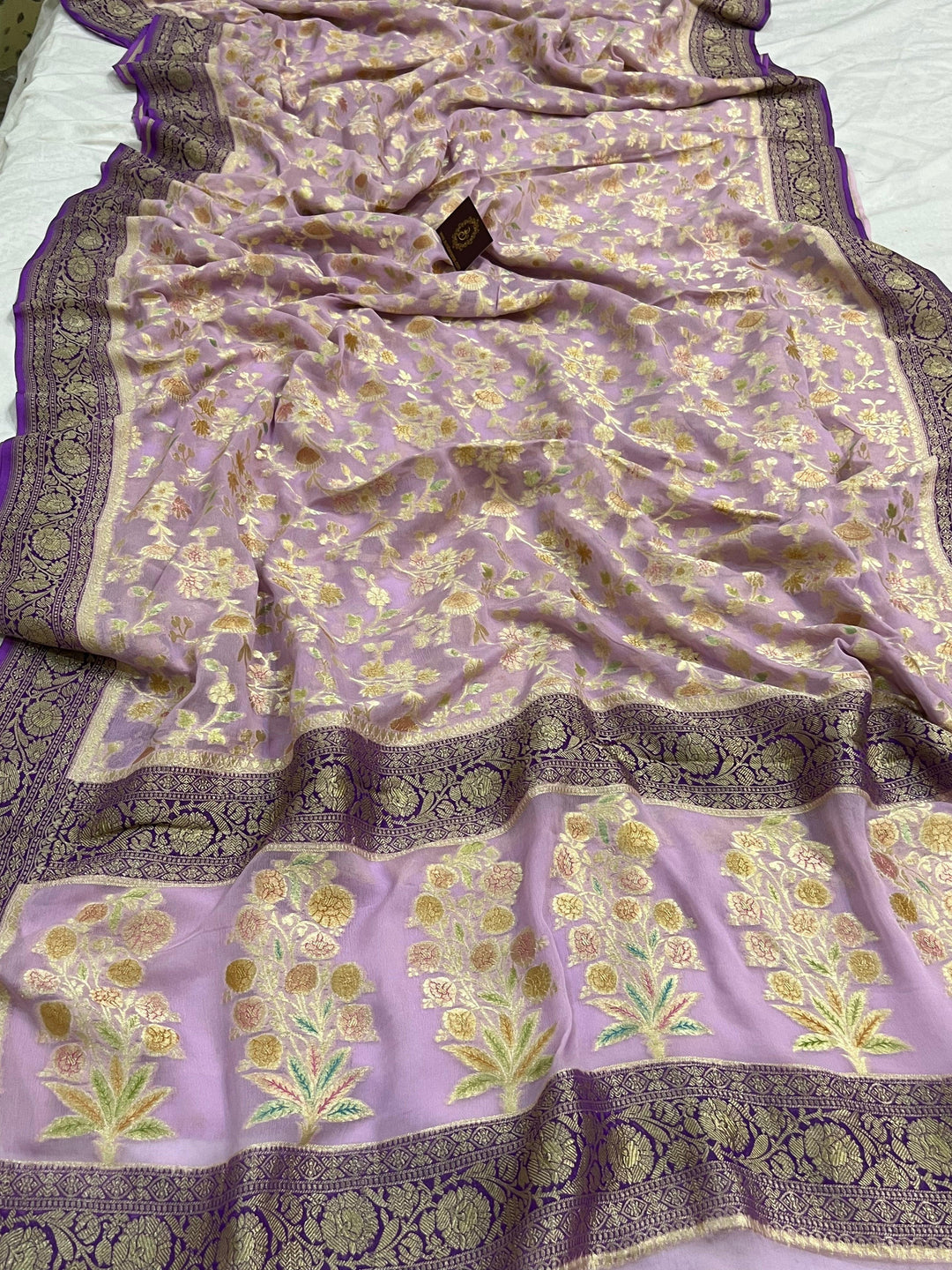 Lavender Rangkaat Banarasi Khaddi Georgette Saree - Aura Benaras