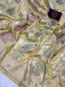 Pastel Yellow Banarasi Handloom Katan Silk Saree - Aura Benaras