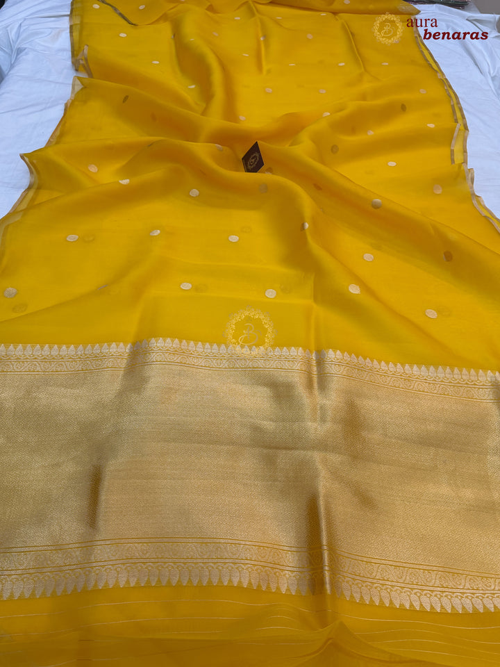 Yellow Kora Silk Banarasi Saree – Kadhwa Butis in Zari