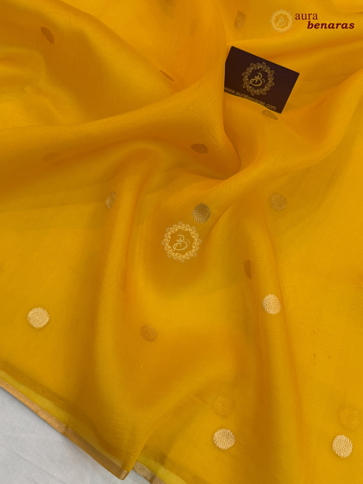 Yellow Pure Kora silk Handloom Banarasi Saree