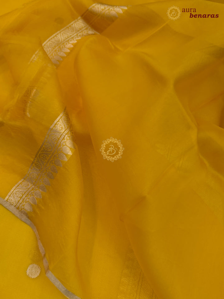 Yellow Kora Silk Banarasi Saree – Kadhwa Butis in Zari