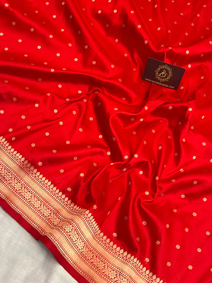 Red Pure Katan Silk Banarasi Saree with Fekhwa Floral Motifs
