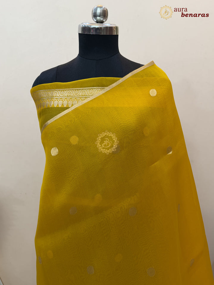 Yellow Kora Silk Banarasi Saree – Kadhwa Butis in Zari
