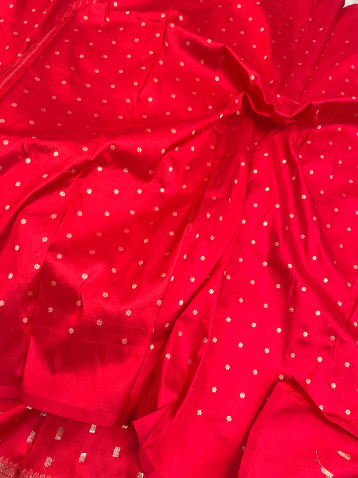 Red Pure Katan Silk Banarasi Saree with Fekhwa Floral Motifs