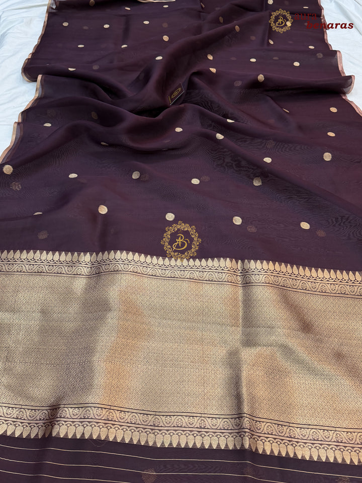 Brown Kora Silk Banarasi Saree – Kadhwa Butis in Zari