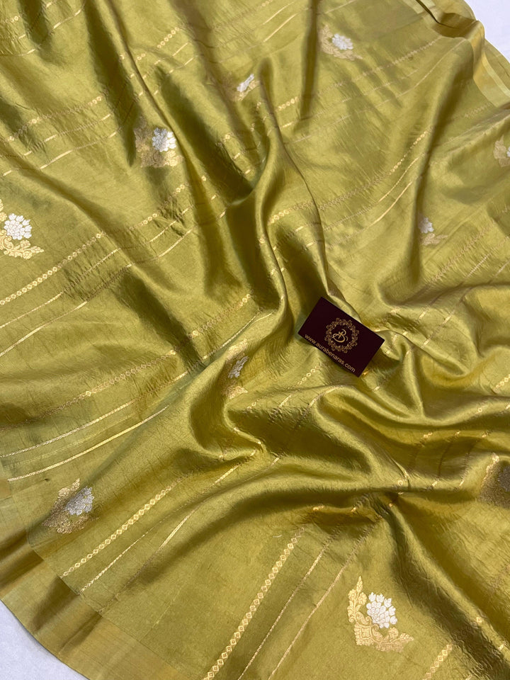 Dusty Green Pure Banarasi Handloom Silk Saree - Aura Benaras