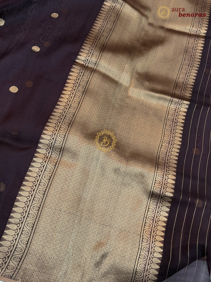 Brown Kora Silk Banarasi Saree – Kadhwa Butis in Zari