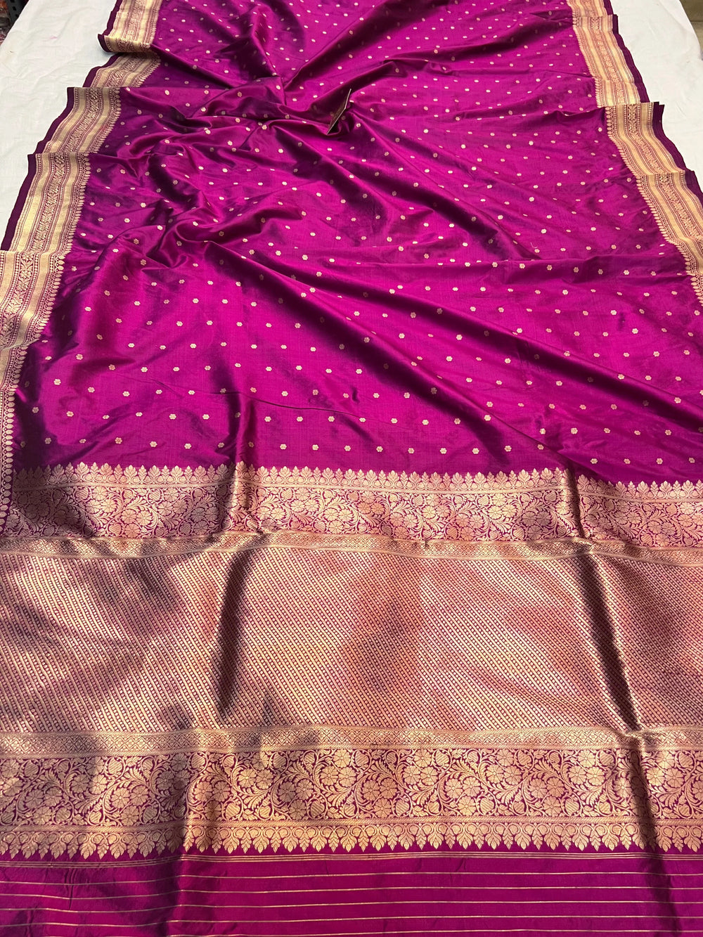 Purple Pure Katan Silk Banarasi Saree with Fekhwa Floral Motifs
