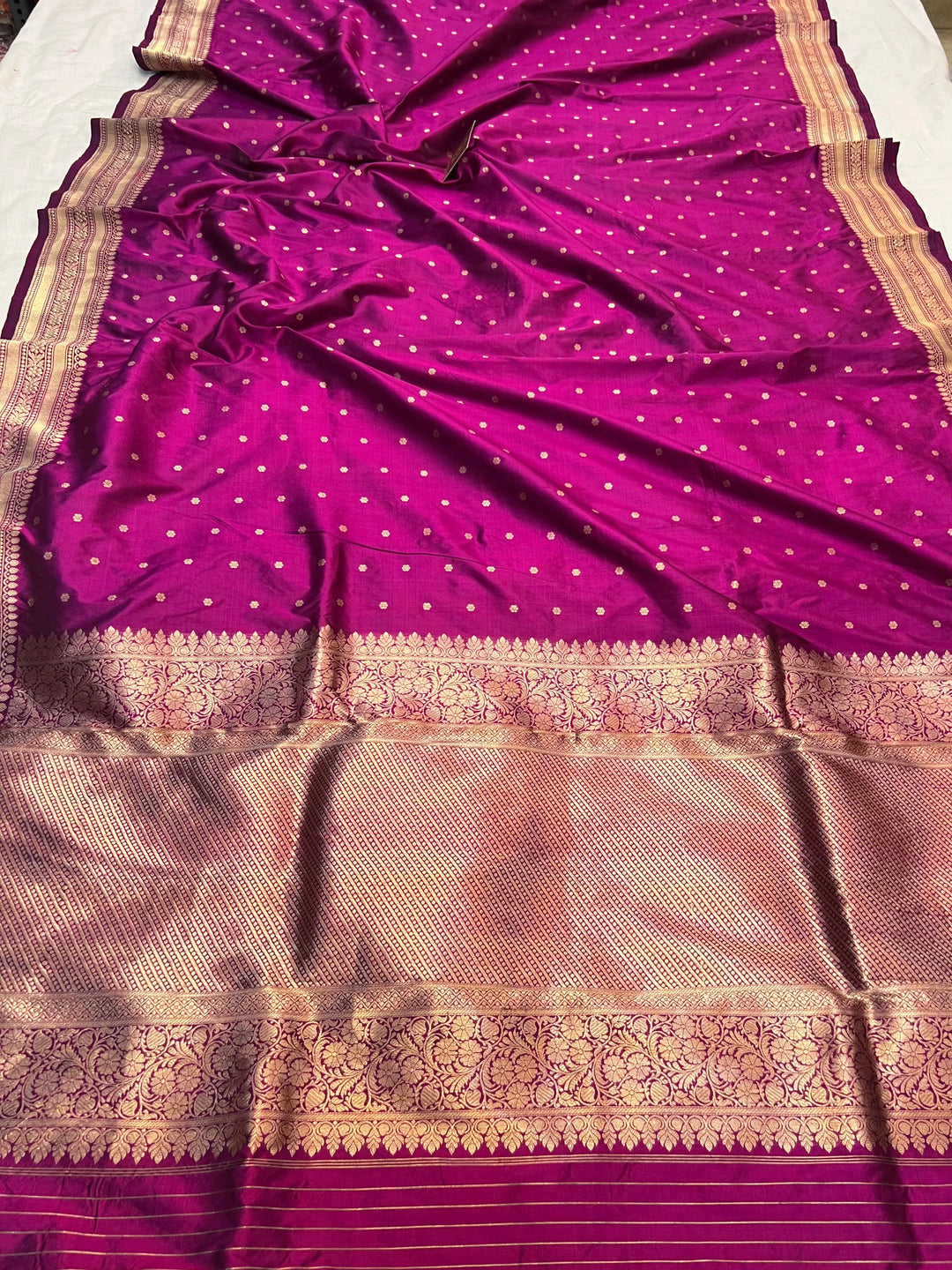 Purple Pure Katan Silk Banarasi Saree with Fekhwa Floral Motifs