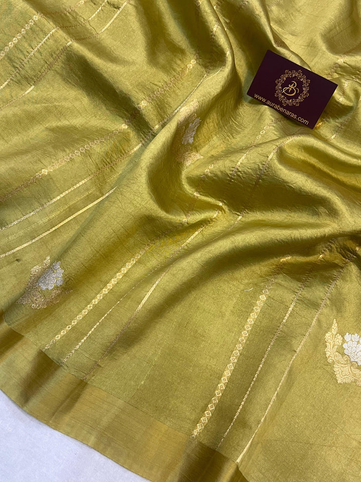 Dusty Green Pure Banarasi Handloom Silk Saree - Aura Benaras