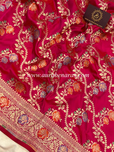 Rani Pink Pure Banarasi Handloom Katan Silk Saree - Aura Benaras