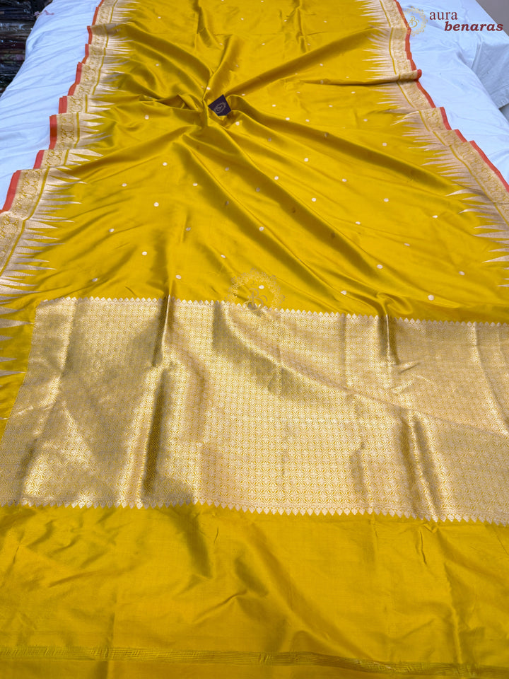 Yellow Pure Katan Silk Handloom Banarasi Saree