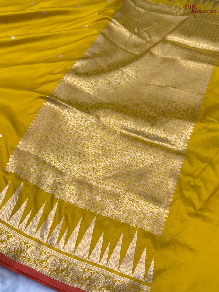 Yellow Pure Katan Silk Handloom Banarasi Saree
