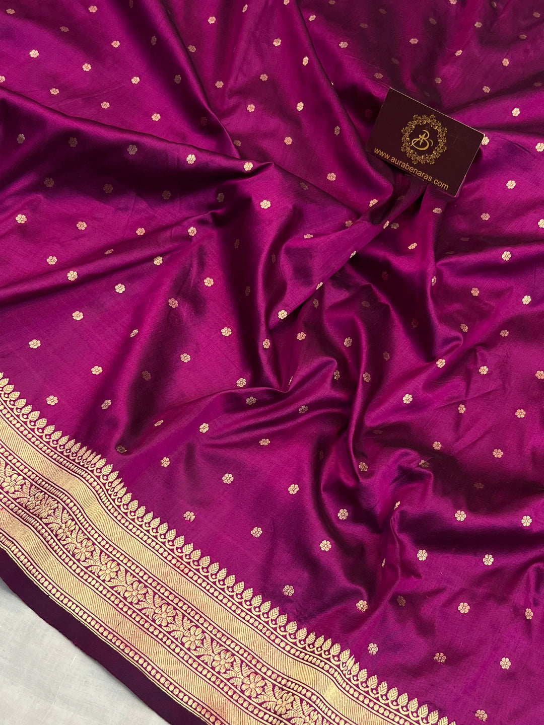 Purple Pure Katan Silk Banarasi Saree with Fekhwa Floral Motifs