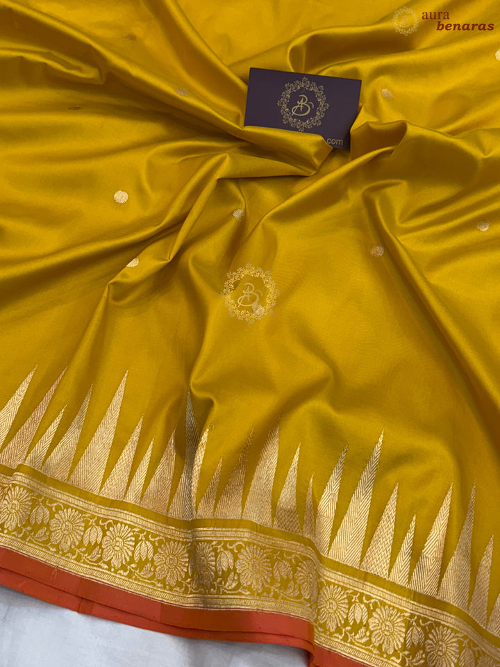 Yellow Pure Katan Silk Handloom Banarasi Saree
