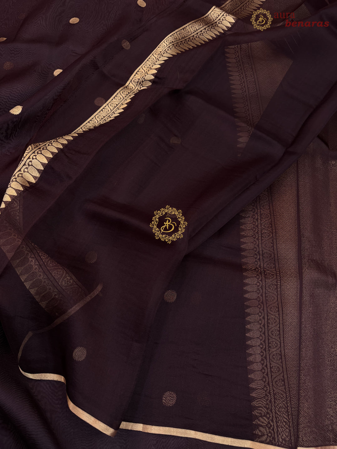 Brown Kora Silk Banarasi Saree – Kadhwa Butis in Zari