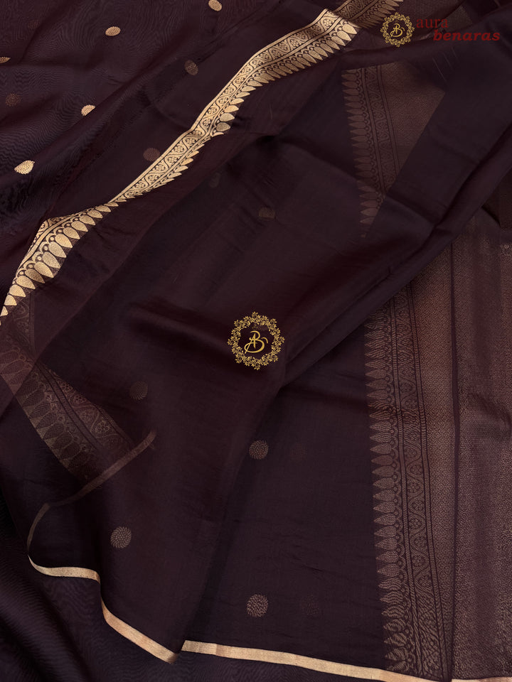 Brown Kora Silk Banarasi Saree – Kadhwa Butis in Zari