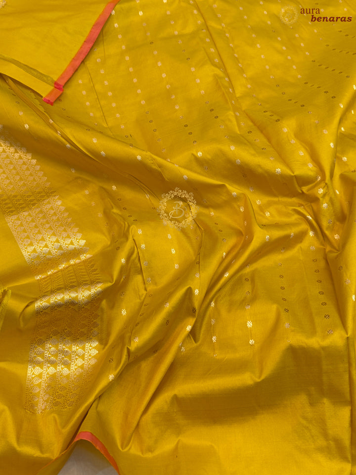 Yellow Pure Katan Silk Handloom Banarasi Saree