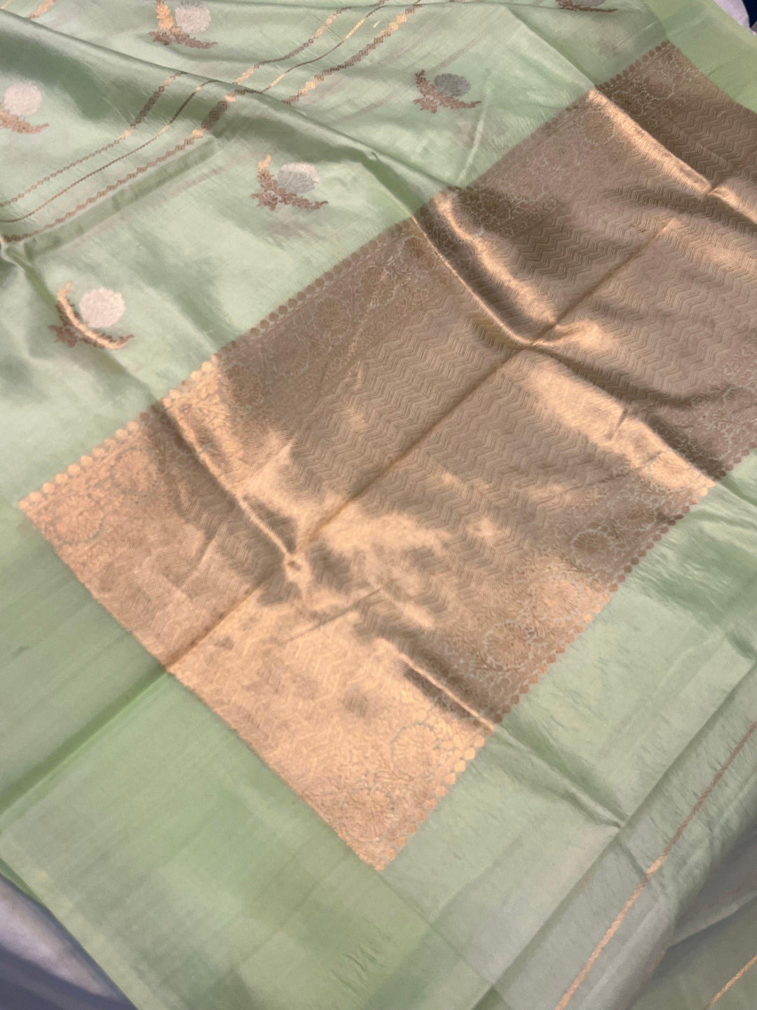 Pista Green Pure Banarasi Handloom Silk Saree - Aura Benaras