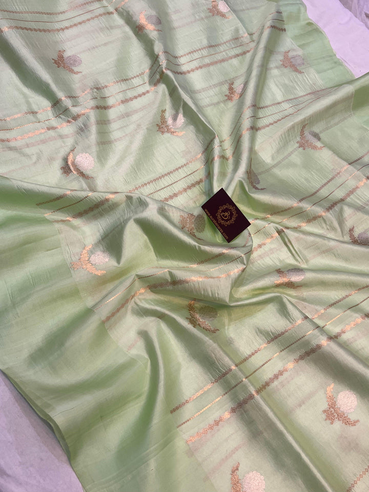 Pista Green Pure Banarasi Handloom Silk Saree - Aura Benaras