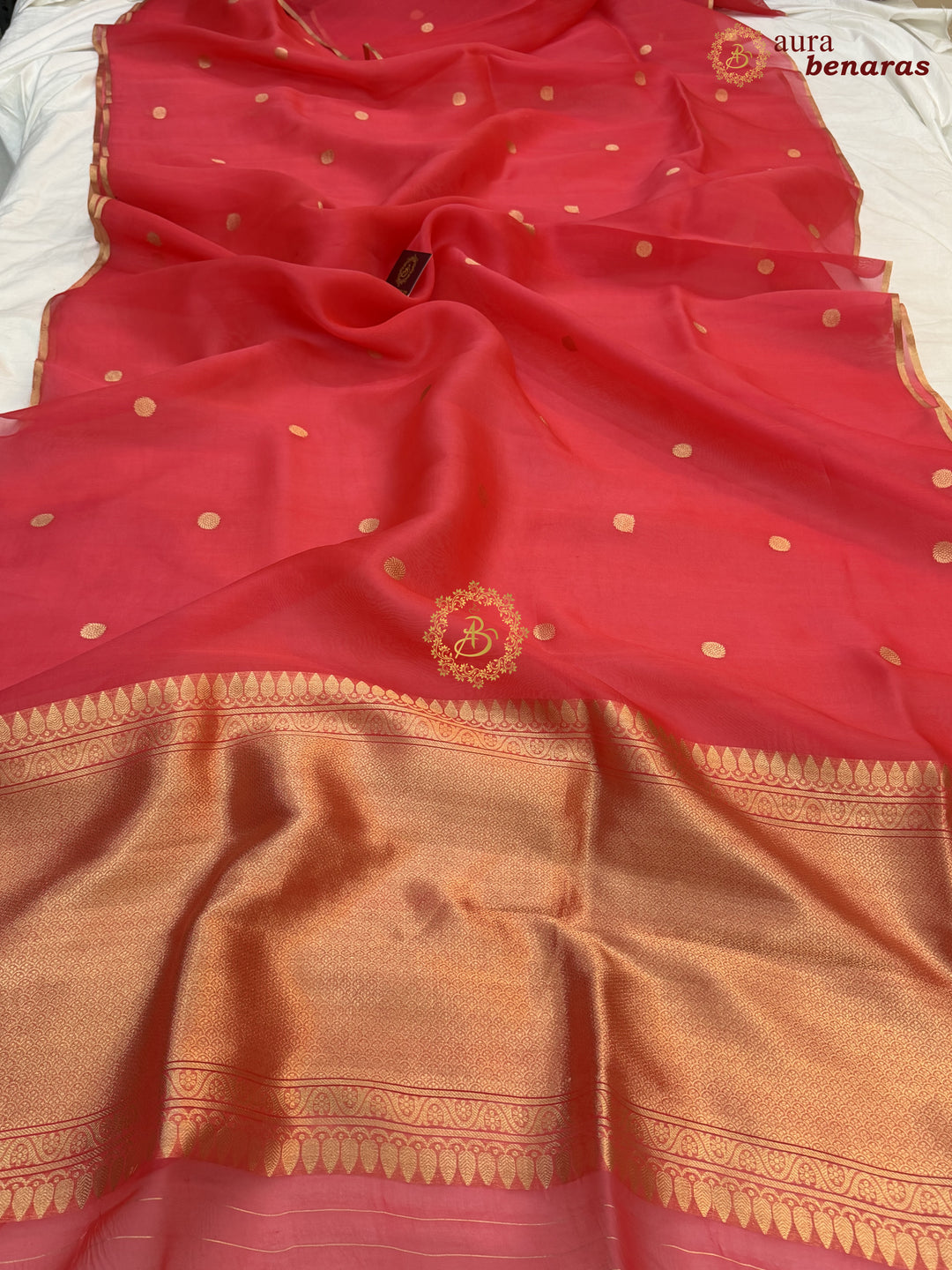 Rose Pink Kora Silk Banarasi Saree – Kadhwa Butis in Zari