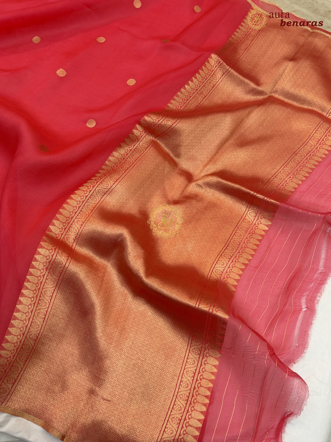 Rose Pink Kora Silk Banarasi Saree – Kadhwa Butis in Zari
