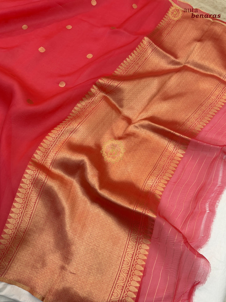 Rose Pink Kora Silk Banarasi Saree – Kadhwa Butis in Zari