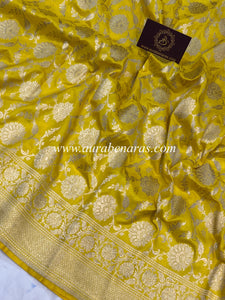 Yellow Pure Banarasi Handloom Katan Silk Saree - Aura Benaras