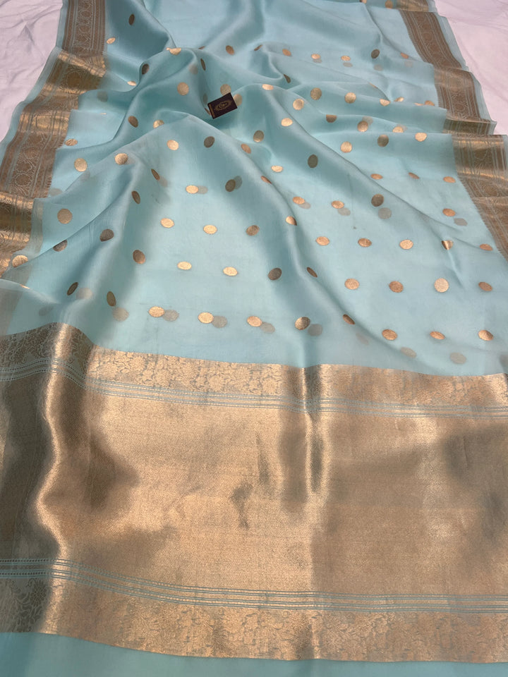 Teal Blue Banarasi Handloom Kora Silk Saree