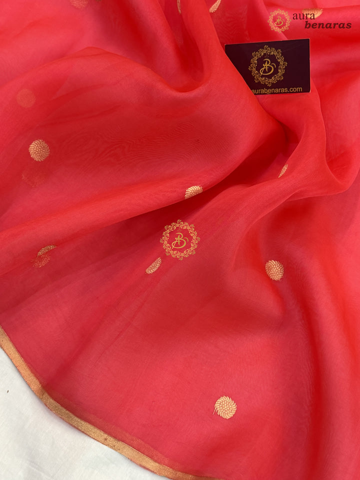 Rose Pink Pure Kora silk Handloom Banarasi Saree