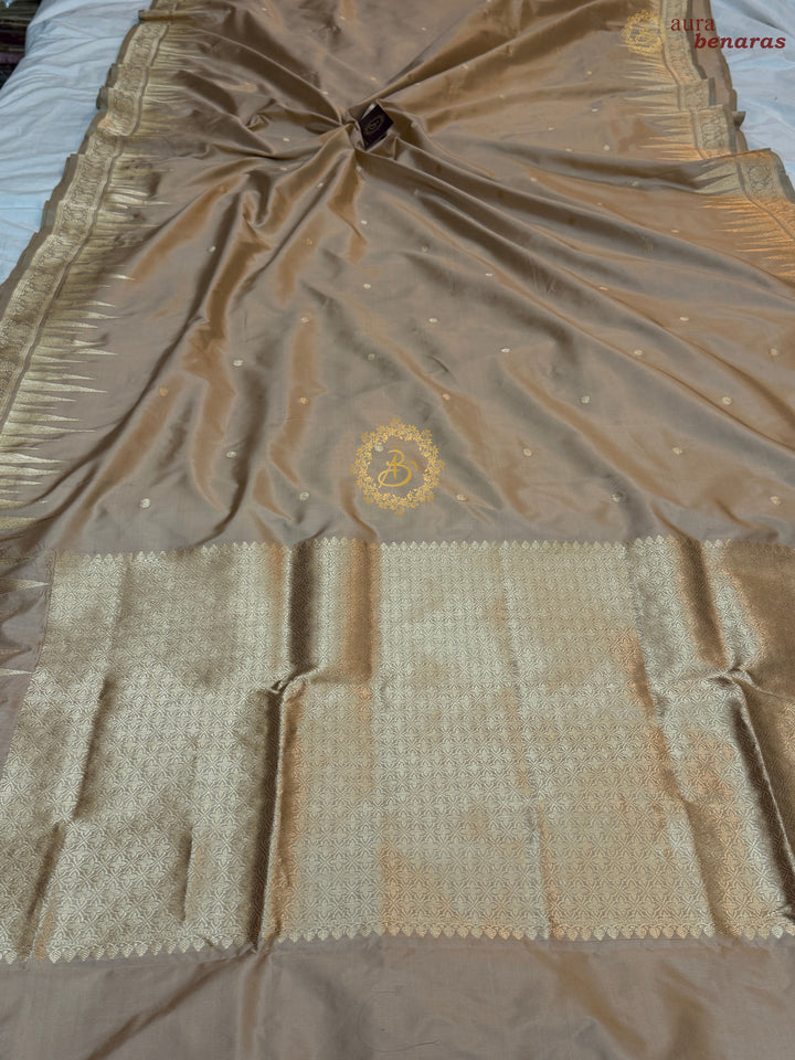Beige Pure Katan Silk Handloom Banarasi Saree