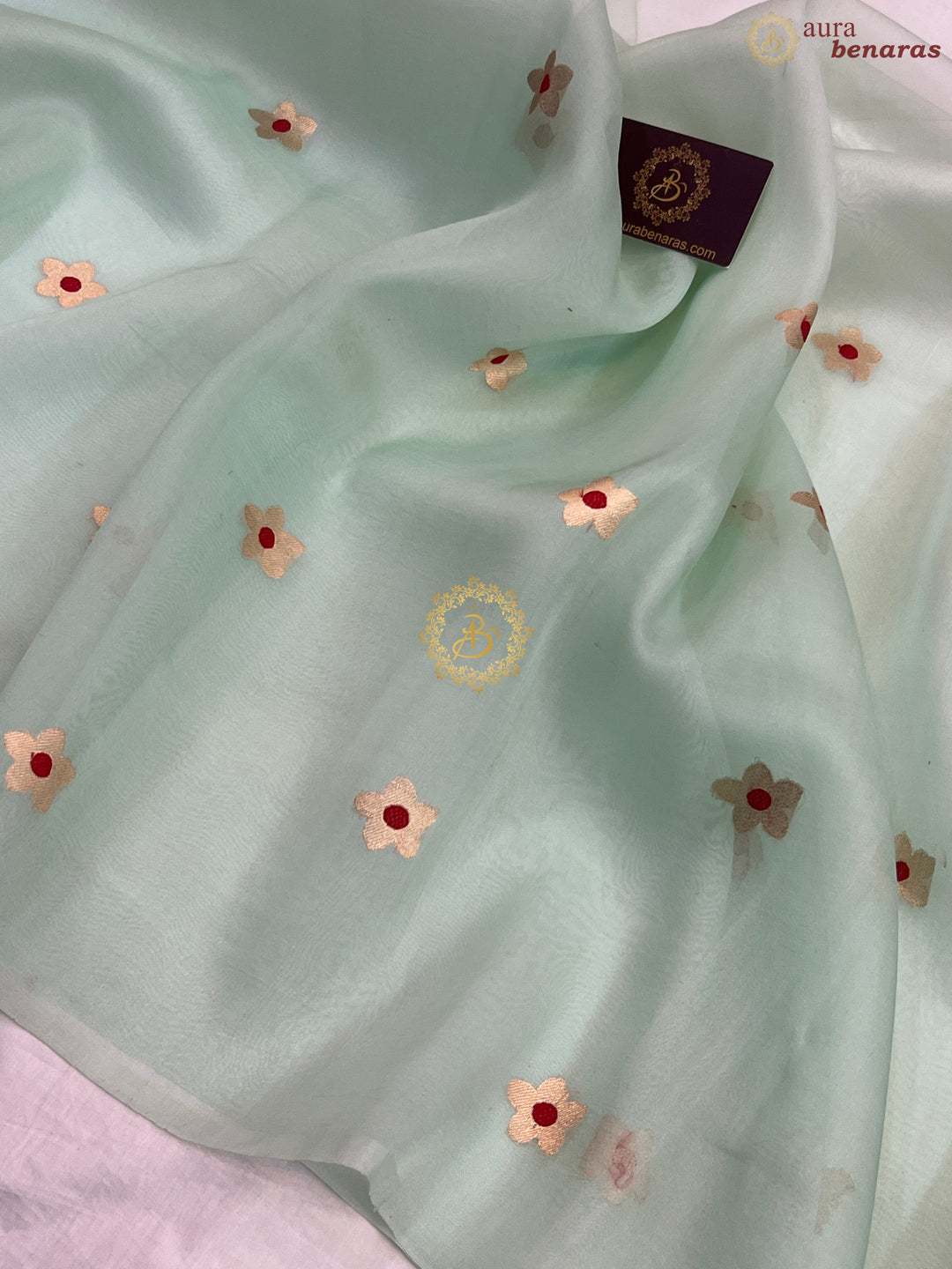Off White and Mint Green  Shaded Pure Kora Silk Handloom Banarasi Saree