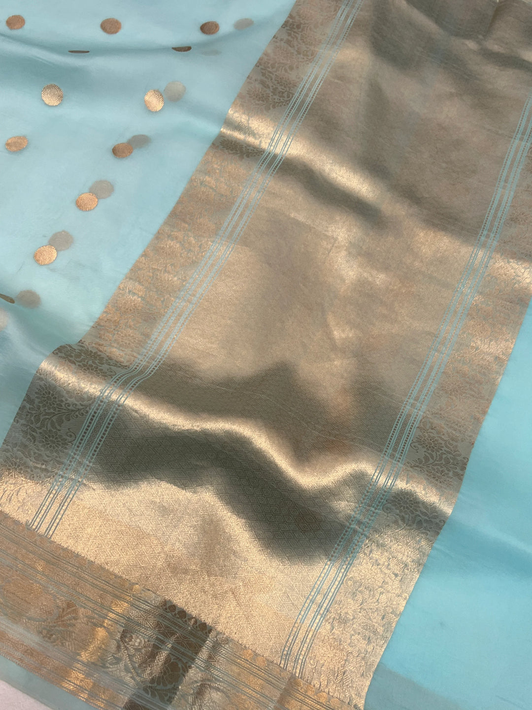 Teal Blue Banarasi Handloom Kora Silk Saree