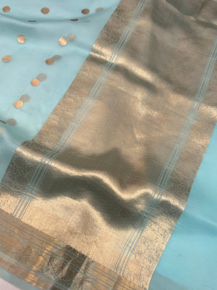 Teal Blue Banarasi Handloom Kora Silk Saree