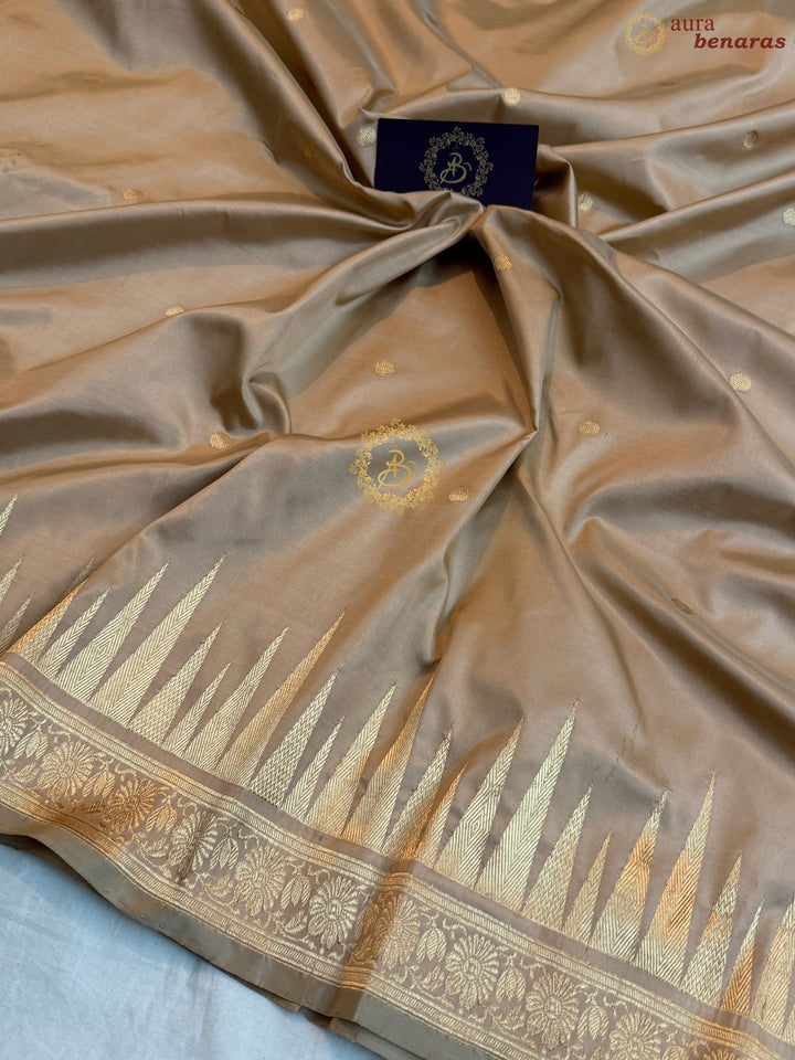 Beige Pure Katan Silk Handloom Banarasi Saree