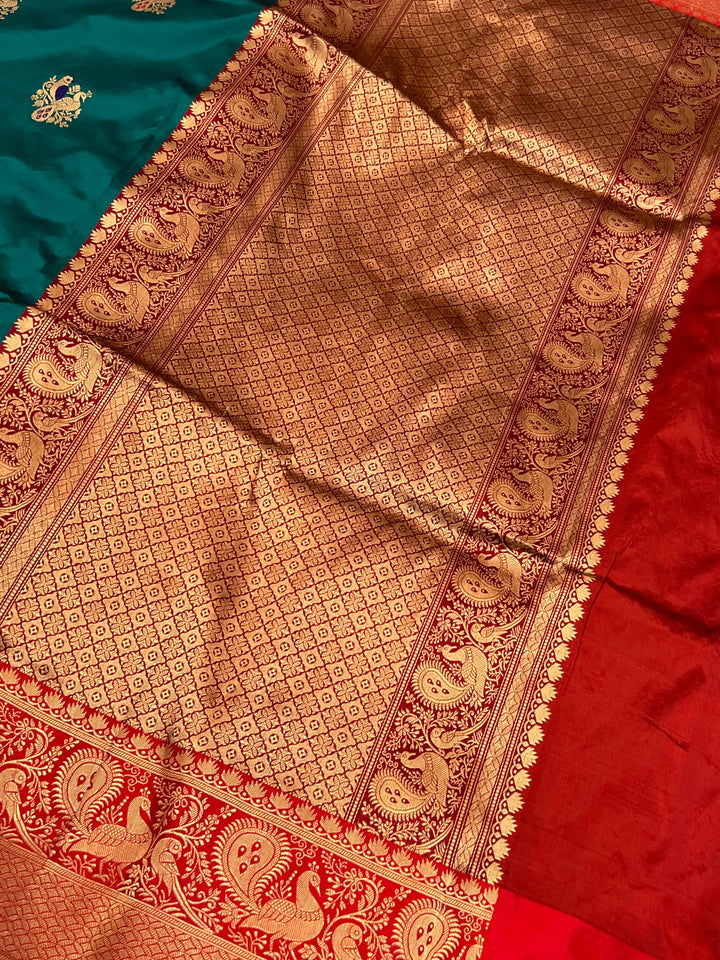 Rama Blue Pure Katan Silk Handloom Banarasi Saree