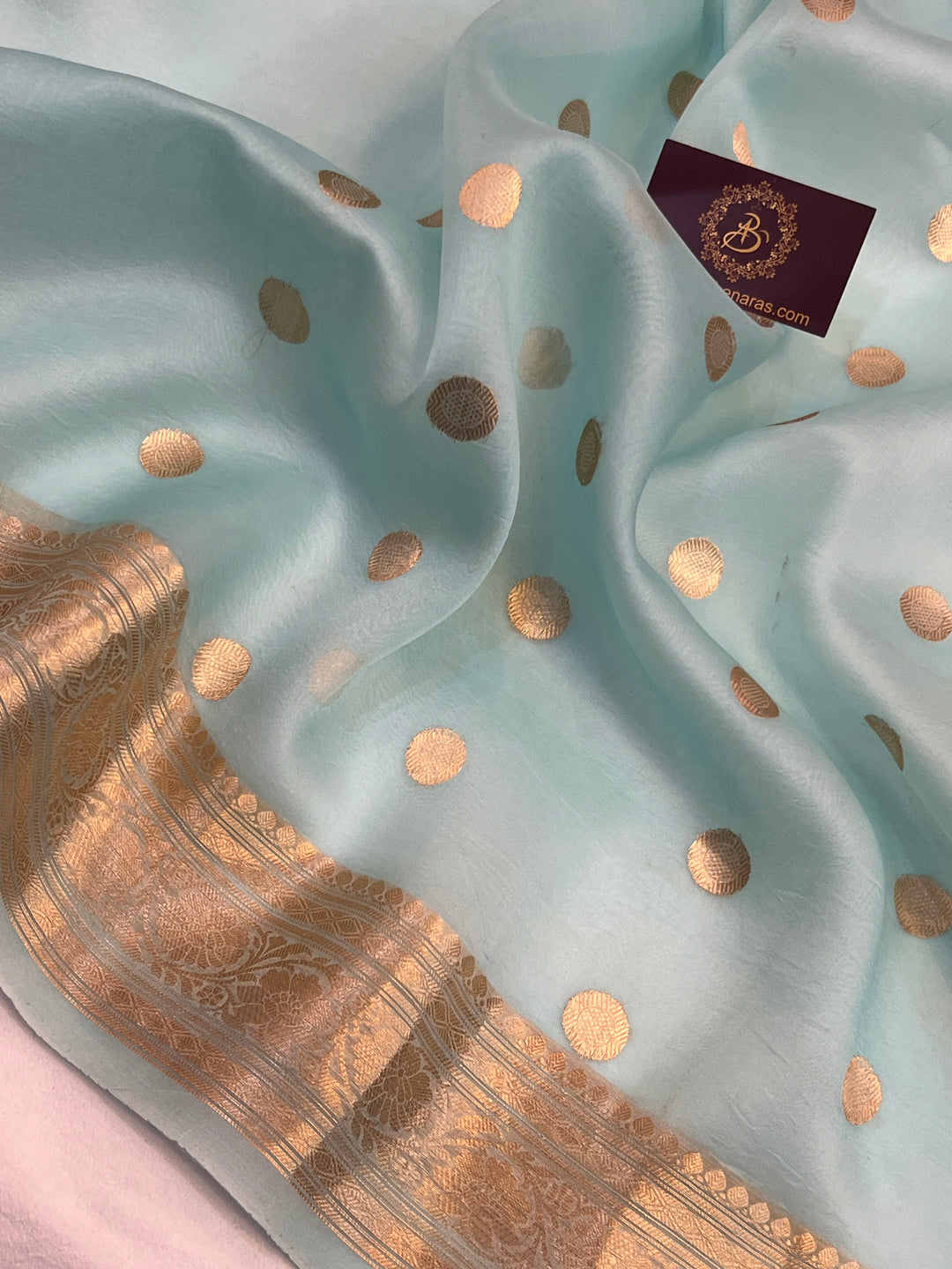 Teal Blue Banarasi Handloom Kora Silk Saree