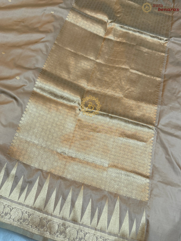 Beige Pure Katan Silk Handloom Banarasi Saree