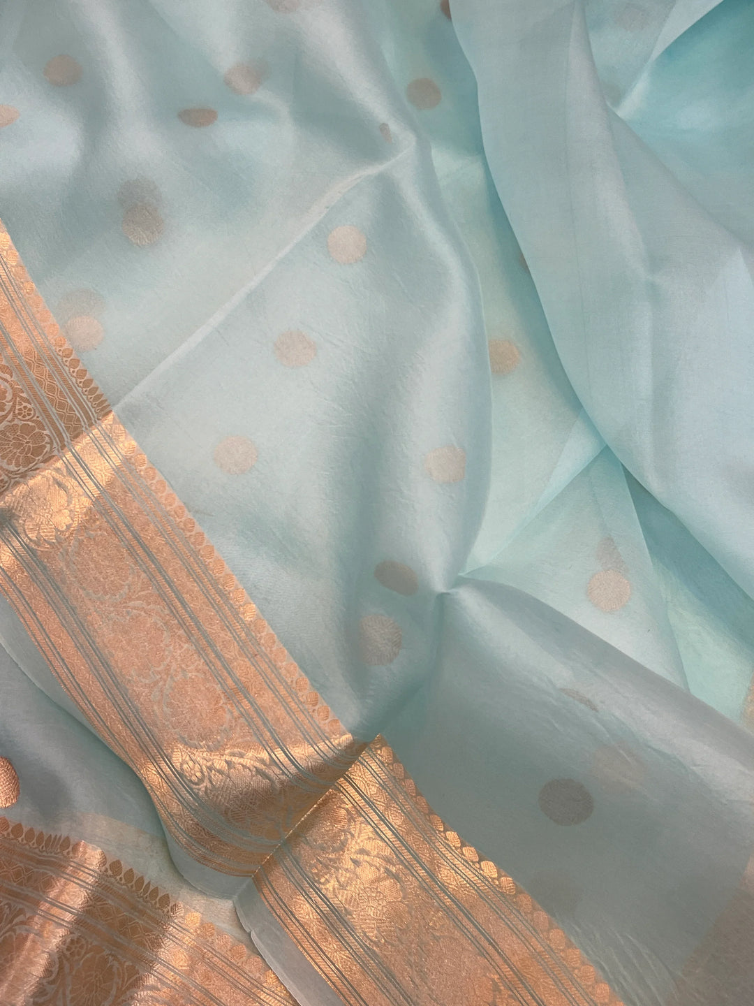 Teal Blue Banarasi Handloom Kora Silk Saree