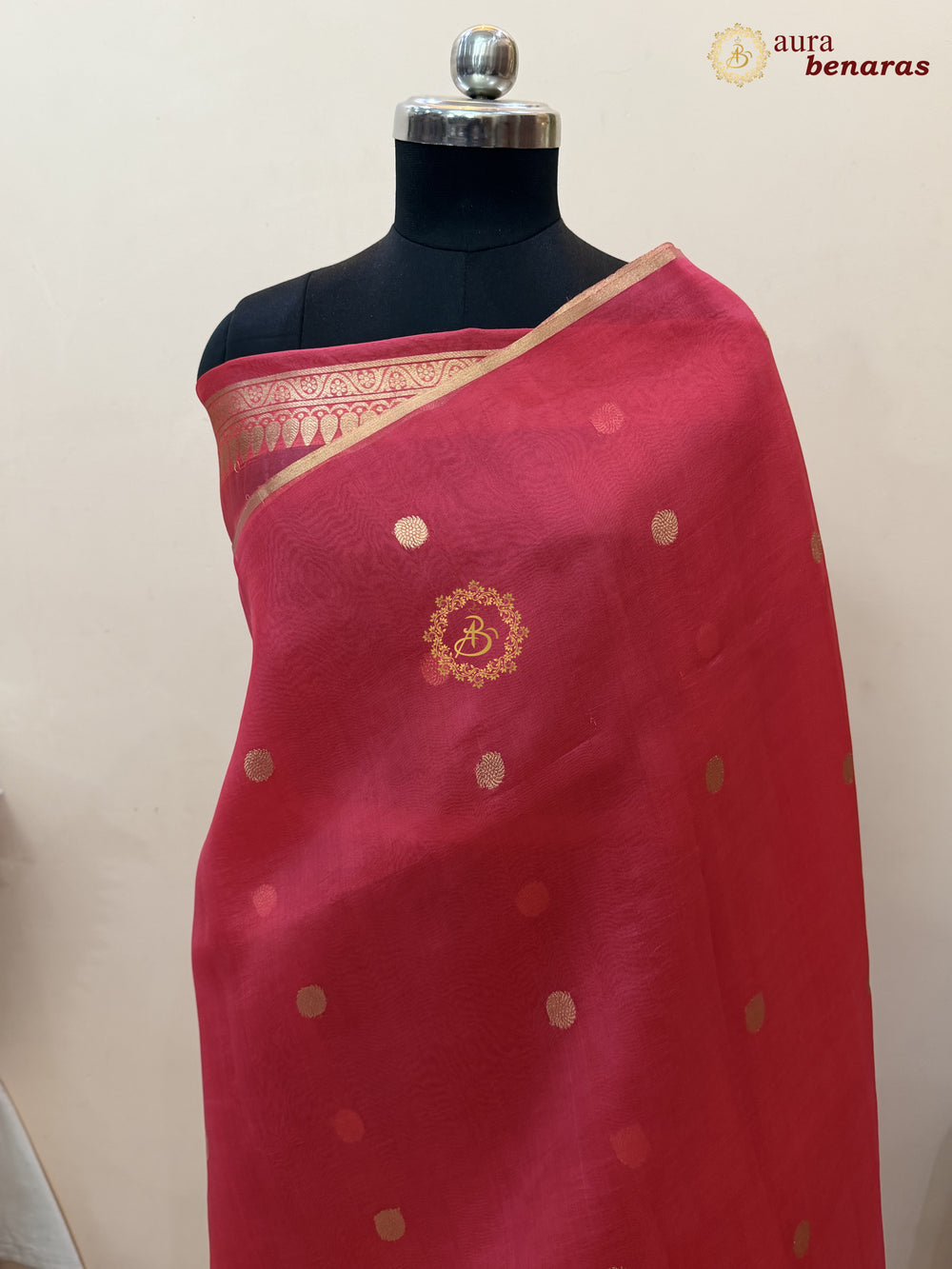 Rose Pink Kora Silk Banarasi Saree – Kadhwa Butis in Zari