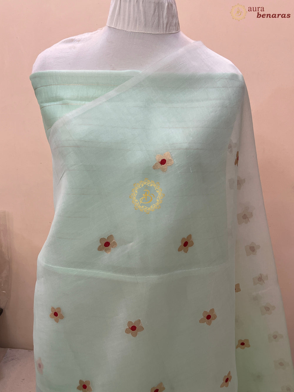 Off White and Mint Green  Shaded Pure Kora Silk Handloom Banarasi Saree